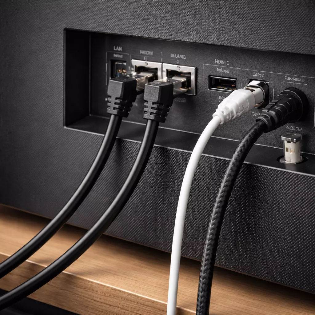 Patchkabel mit Winkelstecker hinter Möbeln und Geräten