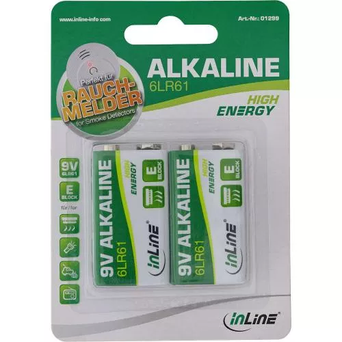 InLine Alkaline High Energy Batterie 9V Block 6LR61 2er Blister