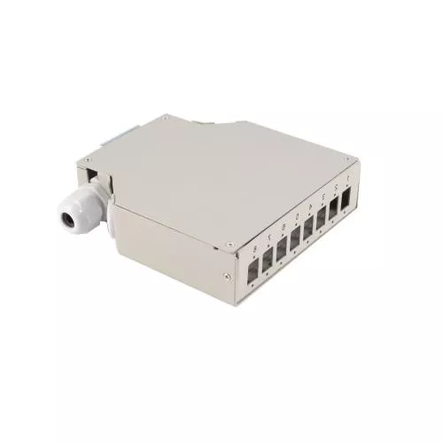 LWL Verteilerbox – 8-fach – Metall – DIN-Rail – grau