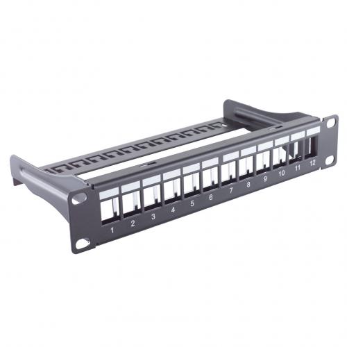 Keystone Patchpanel 10 Zoll, 12 Port, 1HE, STP, mit Erdung, schwarz