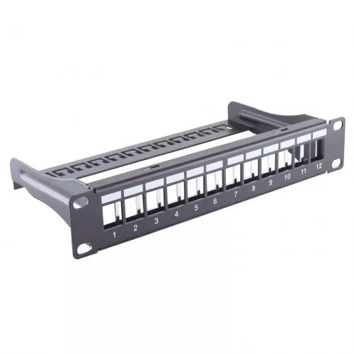 Keystone Patchpanel 10 Zoll, 12 Port, 1HE, STP, mit Erdung, schwarz