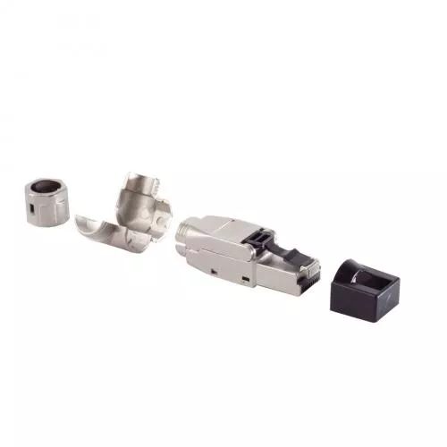 RJ45 Netzwerkstecker Cat.8.1 – werkzeuglos, 90° Winkel, STP