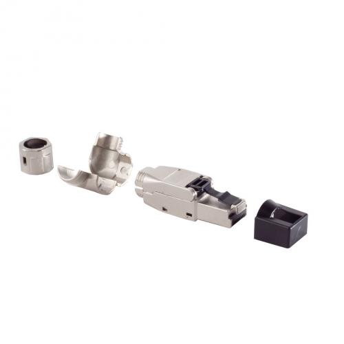 RJ45 Netzwerkstecker Cat.6A – werkzeuglos, 90° Winkel, STP