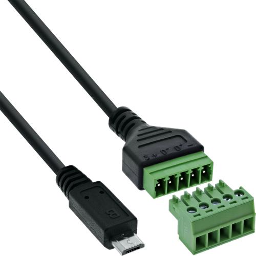 Preview: Micro USB 2.0 Terminalblock-Adapter, Stecker, 5-polig, 1 m Kabel