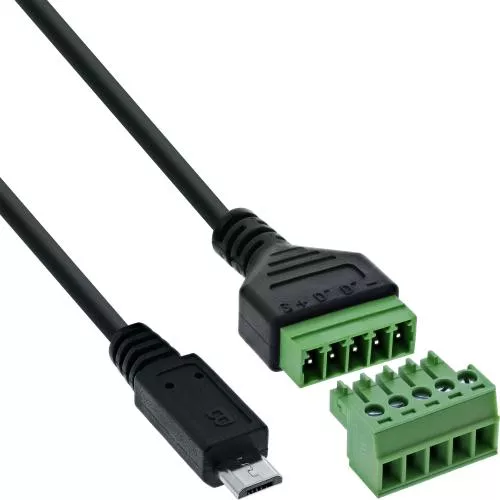 Micro USB 2.0 Terminalblock-Adapter, Stecker, 5-polig, 1 m Kabel