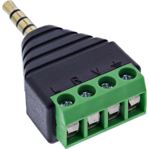 Adapter 3,5 mm Klinke 4-polig TRRS auf Terminalblock, Schraubklemme, schwarz