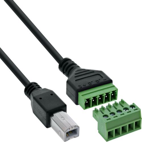 Preview: USB-B 2.0 Terminalblock-Adapter, Stecker, 5-polig, 1 m Kabel