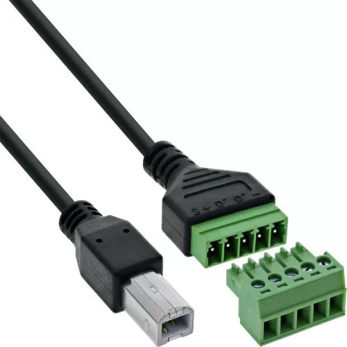USB-B 2.0 Terminalblock-Adapter, Stecker, 5-polig, 1 m Kabel
