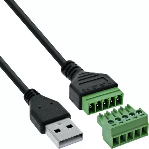 USB-A Stecker auf Terminalblock, 5-polig, Schraubklemme, 1 m Kabel