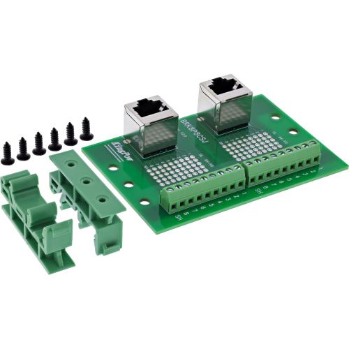 Preview: RJ45 Terminalblock, 2× Buchse nach oben, für Hutschiene