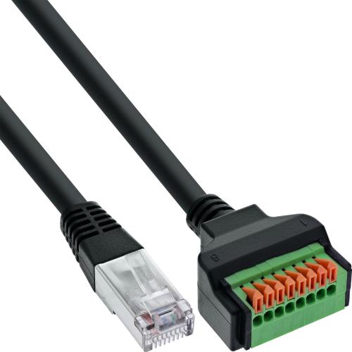 Preview: RJ45 Stecker auf Push-In-Klemme, Cat.5e, geschirmt, 8-polig, 15 cm Kabel