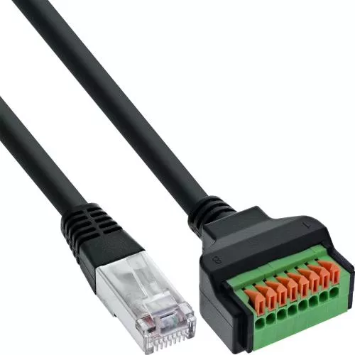 RJ45 Stecker auf Push-In-Klemme, Cat.5e, geschirmt, 8-polig, 15 cm Kabel