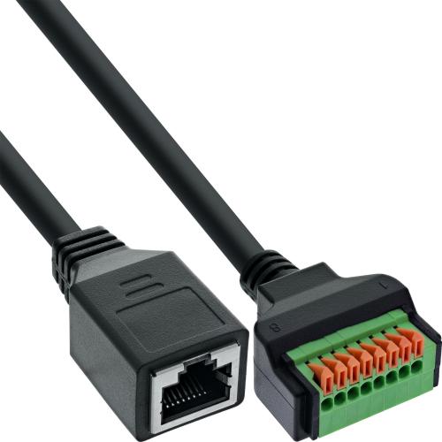 Preview: RJ45 Terminalblock-Adapter, Buchse, Push-In, Cat.5e, 15 cm Kabel