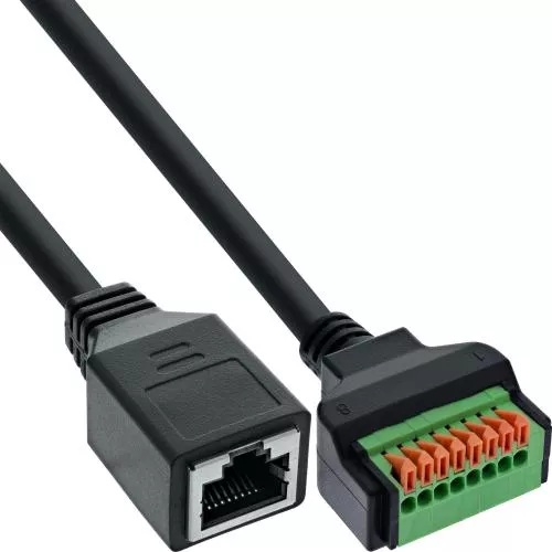 RJ45 Terminalblock-Adapter, Buchse, Push-In, Cat.5e, 15 cm Kabel