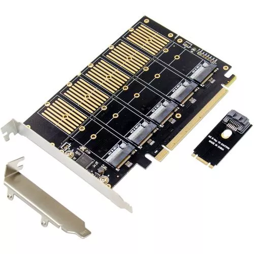 SATA Schnittstellenkarte, PCIe x16, 5x M.2 Key B (SATA), Low-Profile, inkl. Adapter