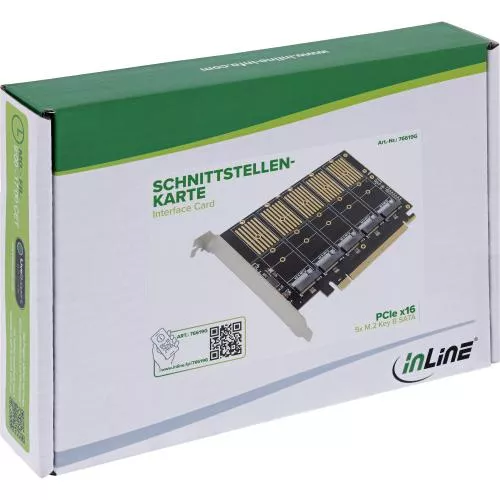 SATA Schnittstellenkarte, PCIe x16, 5x M.2 Key B (SATA), Low-Profile, inkl. Adapter