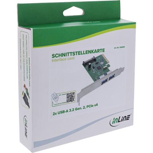 Preview: USB Schnittstellenkarte, PCIe x4, 2x USB-A 3.2 Gen. 2 (10 Gb/s), SATA, Low-Profile
