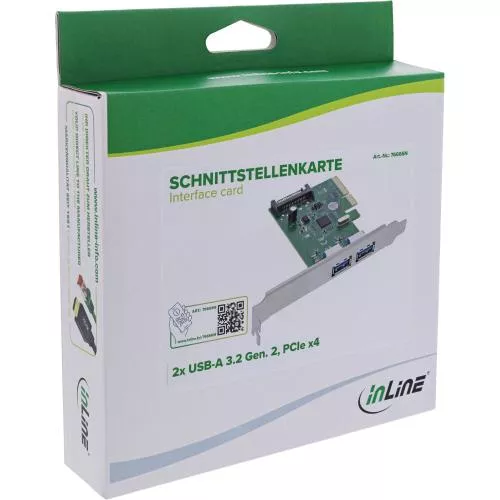 USB Schnittstellenkarte, PCIe x4, 2x USB-A 3.2 Gen. 2 (10 Gb/s), SATA, Low-Profile