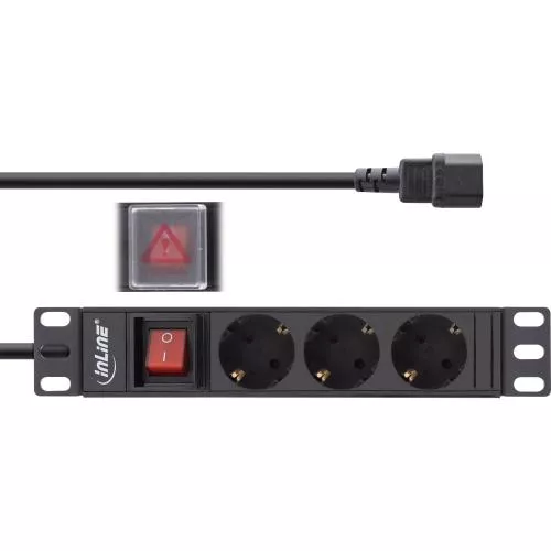 10 Zoll Steckdosenleiste 3-fach, 1HE, C14, mit Schalter, schwarz