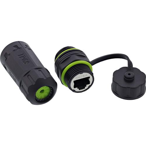 RJ45 Kupplung IP68, kurz, Cat.6A, 2x RJ45 Buchse, geschirmt, M20