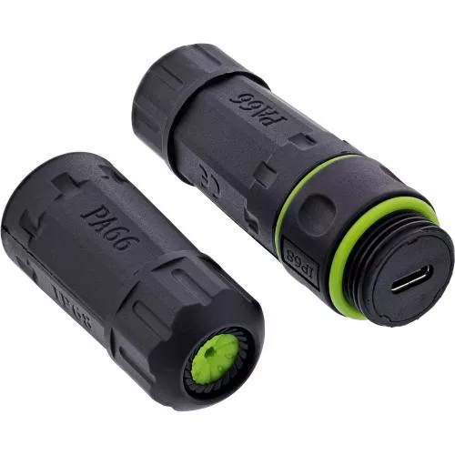 USB-C Verbinder IP68, 2x USB-C Buchse, geschirmt, M20