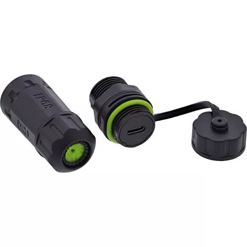 USB-C Verbinder IP68, kurz, 2x USB-C Buchse, geschirmt, M20