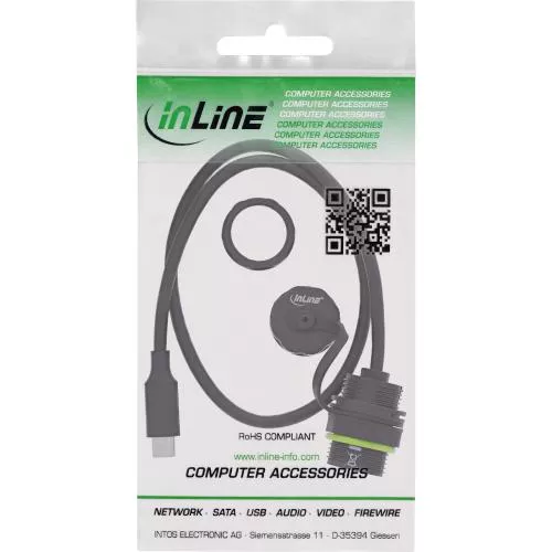 USB-C Verbinder IP68, 50 cm, Buchse zu Stecker, geschirmt, M20