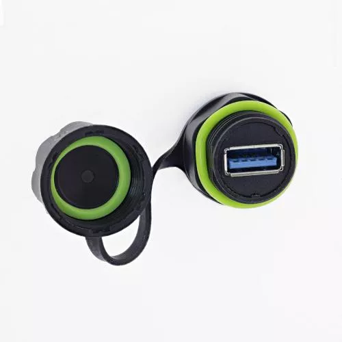 USB-A Verbinder IP68, kurz, 2x USB-A Buchse, geschirmt, M20