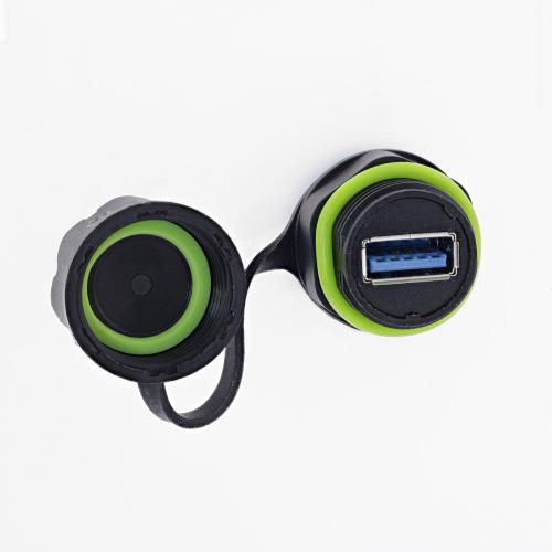 Preview: USB-A Verbinder IP68, mini, 2x USB-A Buchse, geschirmt, M20