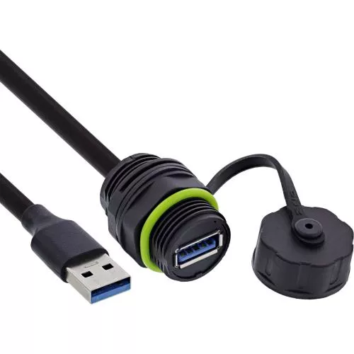 USB-A Verbinder IP68, 50 cm, Buchse zu Stecker, geschirmt, M20