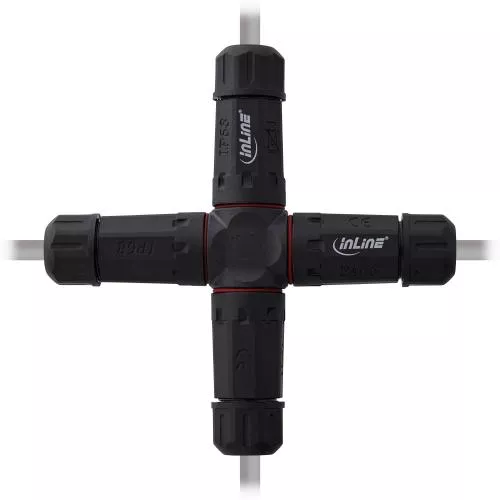 IP68 Kabelverteiler 4-Wege, 3-polig, 24A / 500V, M20, schwarz