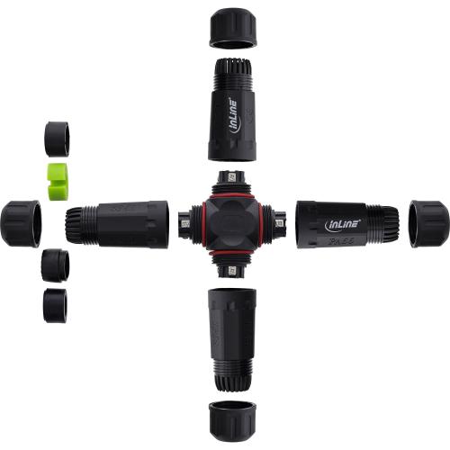 Preview: IP68 Kabelverteiler 4-Wege, 3-polig, 24A / 500V, M20, schwarz