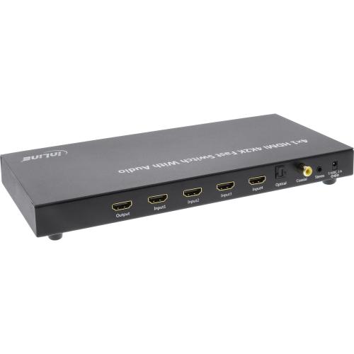 Preview: InLine® HDMI Switch Umschalter 4-fach 4Kx2K kompatibel mit Audio out