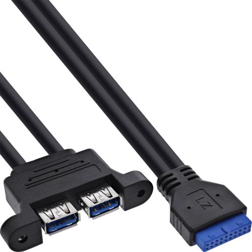 USB 3.2 Gen.1 Mainboard Kabel – 19-Pin intern auf 2x USB-A Buchse, 0,45 m