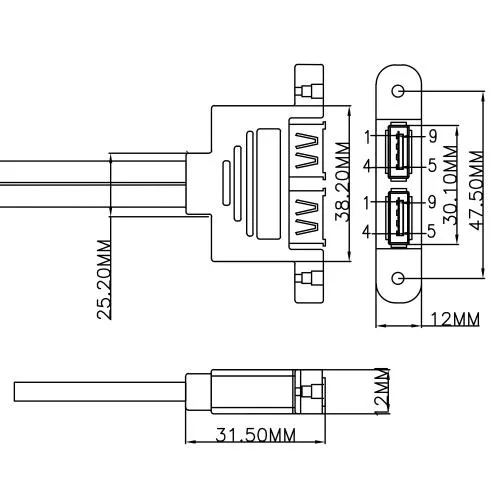 USB 3.2 Gen.1 Mainboard Kabel – 19-Pin intern auf 2x USB-A Buchse, 0,45 m
