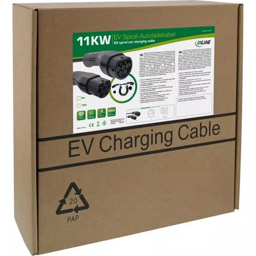 Typ 2 Spiralladekabel 11 kW, 3-phasig, 16 A, 3 m