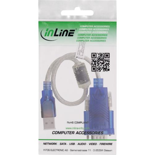 Preview: USB Seriell Adapter RS232 mit Ferrit, USB-A auf 9-pol Sub-D, 0,2 m