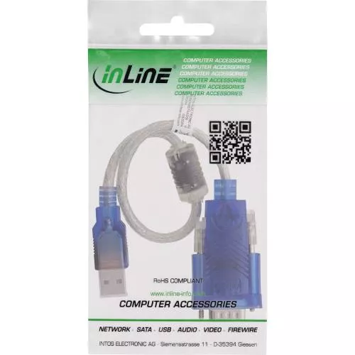 USB Seriell Adapter RS232 mit Ferrit, USB-A auf 9-pol Sub-D, 0,2 m