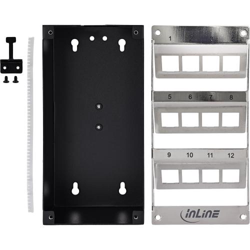 Preview: Keystone Verteilerkasten Cat.6A – 12 Port – Wand-/Hutschienenmontage – inkl. RJ45 Keystone-Module