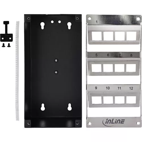 Keystone Verteilerkasten Cat.6A – 12 Port – Wand-/Hutschienenmontage – inkl. RJ45 Keystone-Module