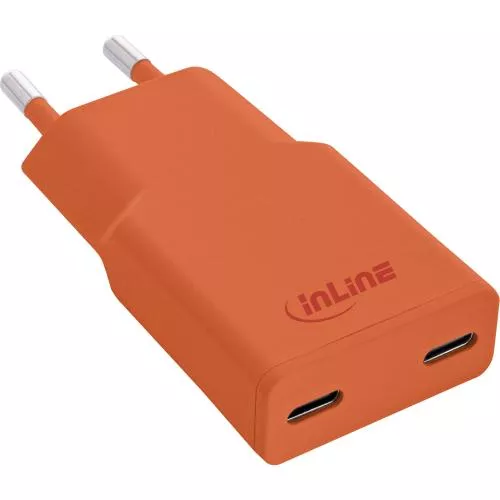 USB-C Ladegerät 30W orange, Dual USB-C, PD/PPS, GaN