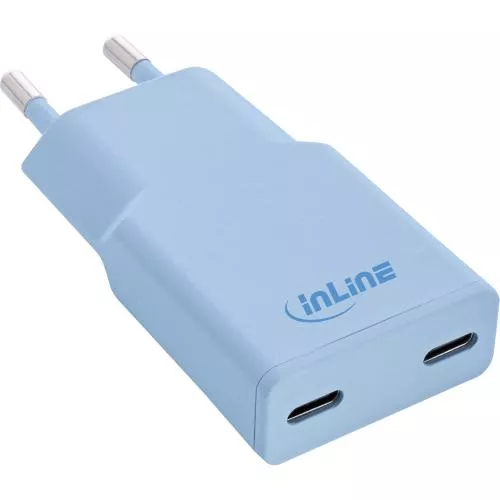 USB-C Ladegerät 30W blau, Dual USB-C, PD/PPS, GaN