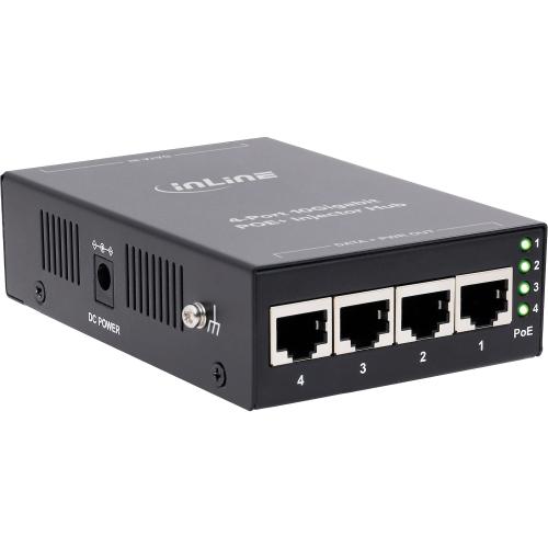 PoE+ 10Gigabit Injektor Hub, 4 Port, Metall, lüfterlos