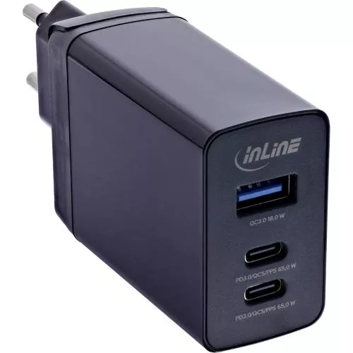 3-Port Reise-Netzteil 65W, 2x USB-C, 1x USB-A, GaN