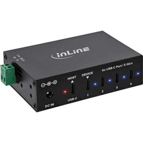 USB 3.2 Industrie-Hub 4-Port USB-C, Aluminium, DIN-Schiene