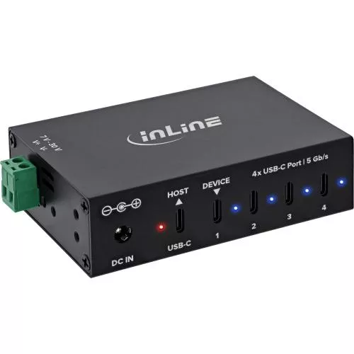 USB 3.2 Industrie-Hub 4-Port USB-C, Aluminium, DIN-Schiene