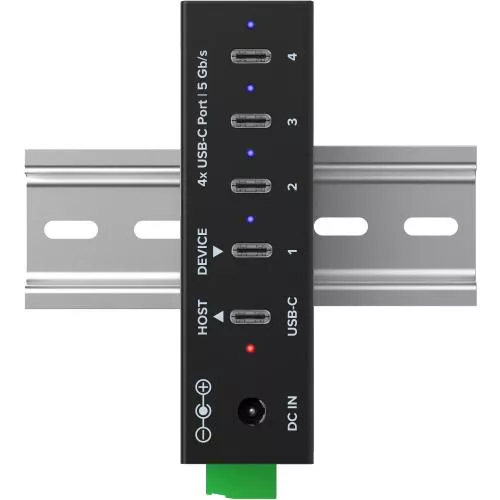 USB 3.2 Industrie-Hub 4-Port USB-C, Aluminium, DIN-Schiene