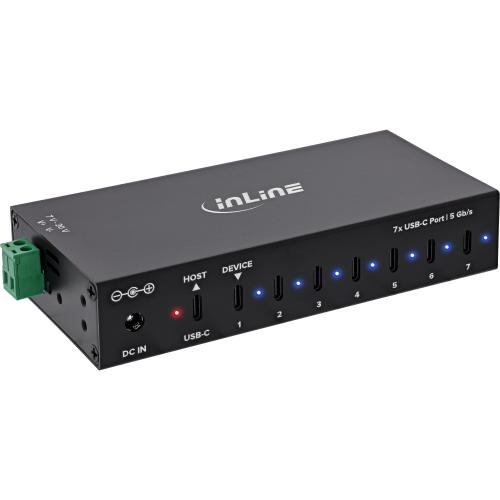 USB 3.2 Industrie-Hub 7-Port USB-C, Aluminium, DIN-Schiene