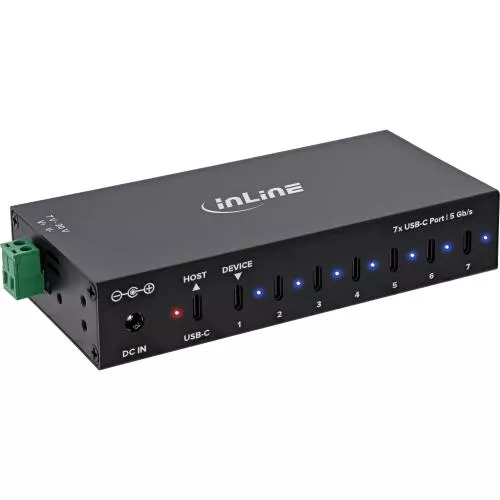 USB 3.2 Industrie-Hub 7-Port USB-C, Aluminium, DIN-Schiene