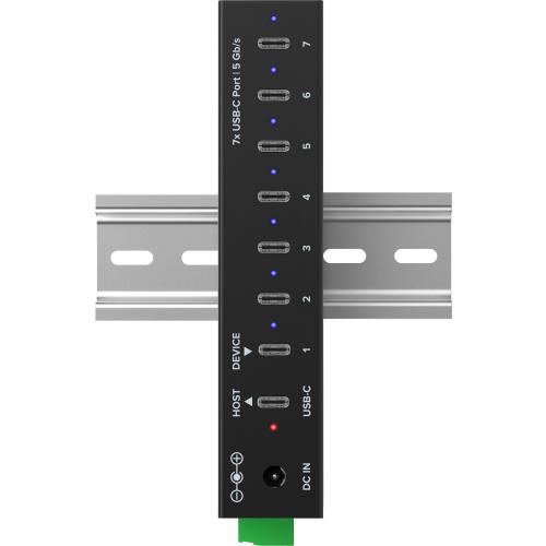 Preview: USB 3.2 Industrie-Hub 7-Port USB-C, Aluminium, DIN-Schiene